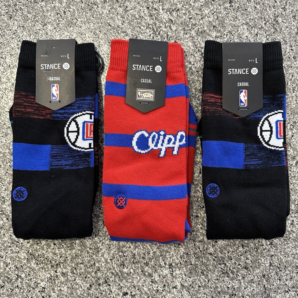 Stance Crew Socks Mens Large Size 9-13 Lot of 3 Pair NBA LA Clippers Black Red